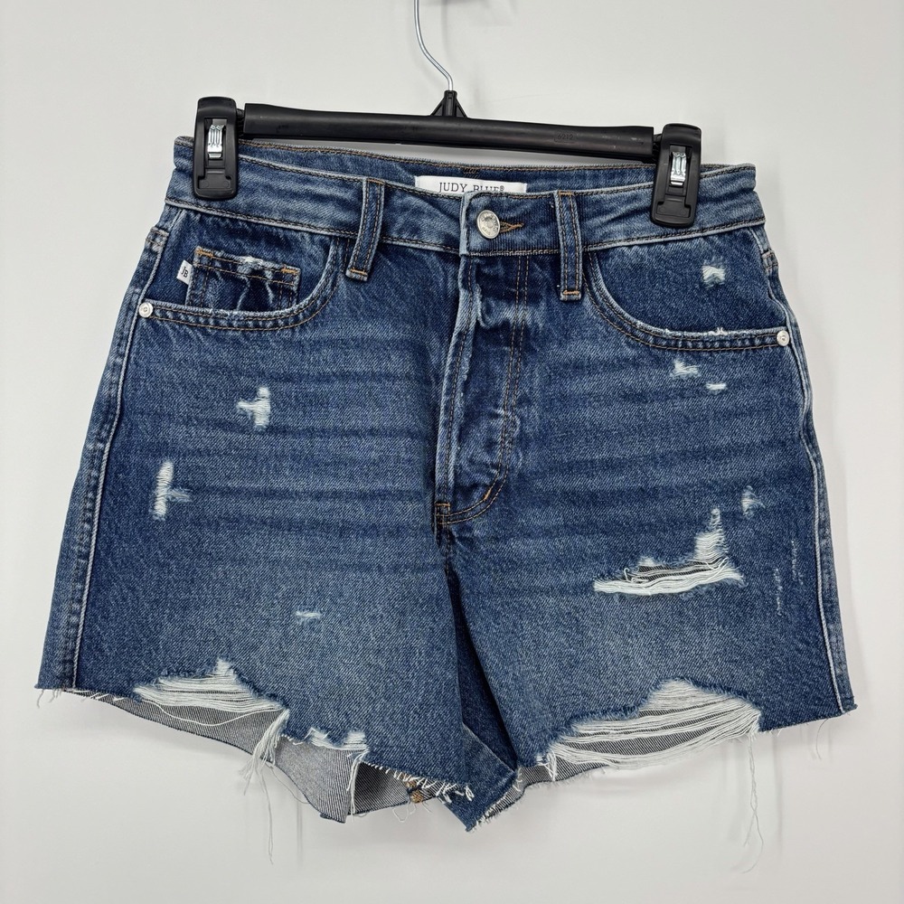 Judy Blue Denim Cutoff Shorts Blue High Rise  Distressed Women's Small NWT